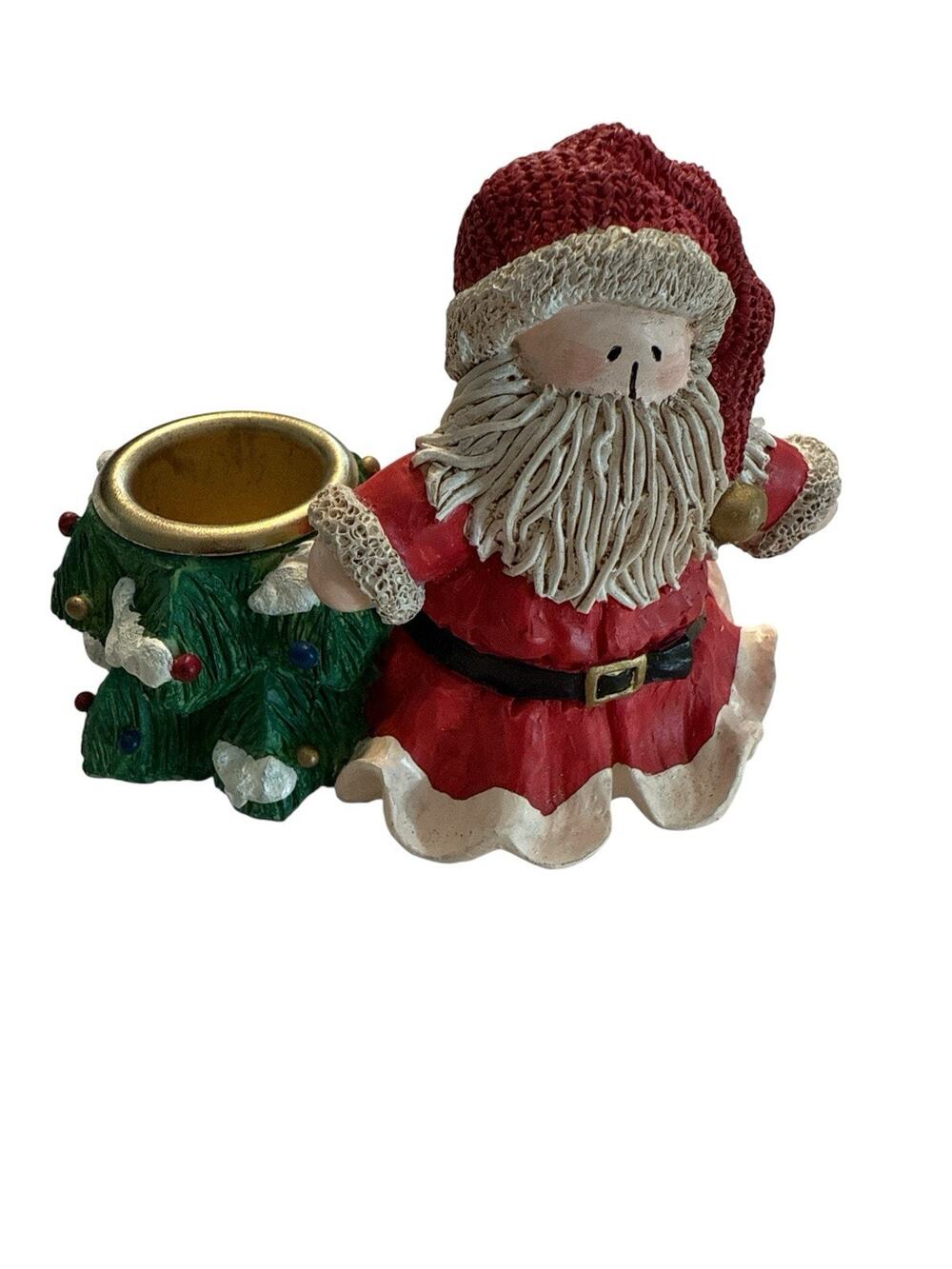 Venture Hand Painted Resin Santa Christmas Figurine Red White Green Decor 4”x3.5